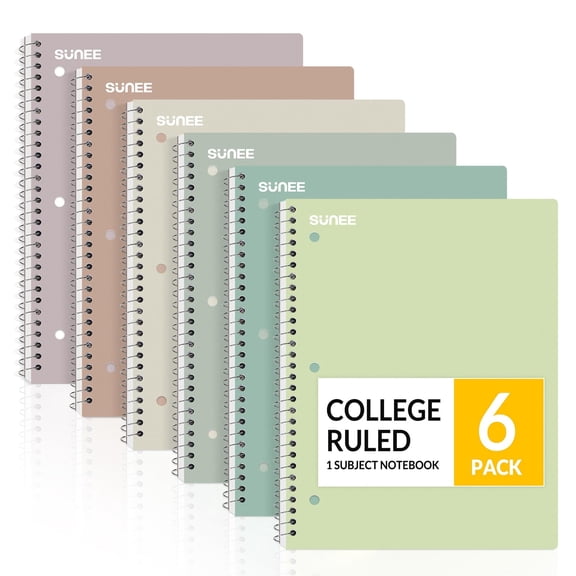 6 Pack Spiral Bound Notebooks 1 Subject, 8 x 10.5 Inch College Ruled Paper, 70 Pages per Notebook, Aesthetic Colors for Professionals, Multicolor