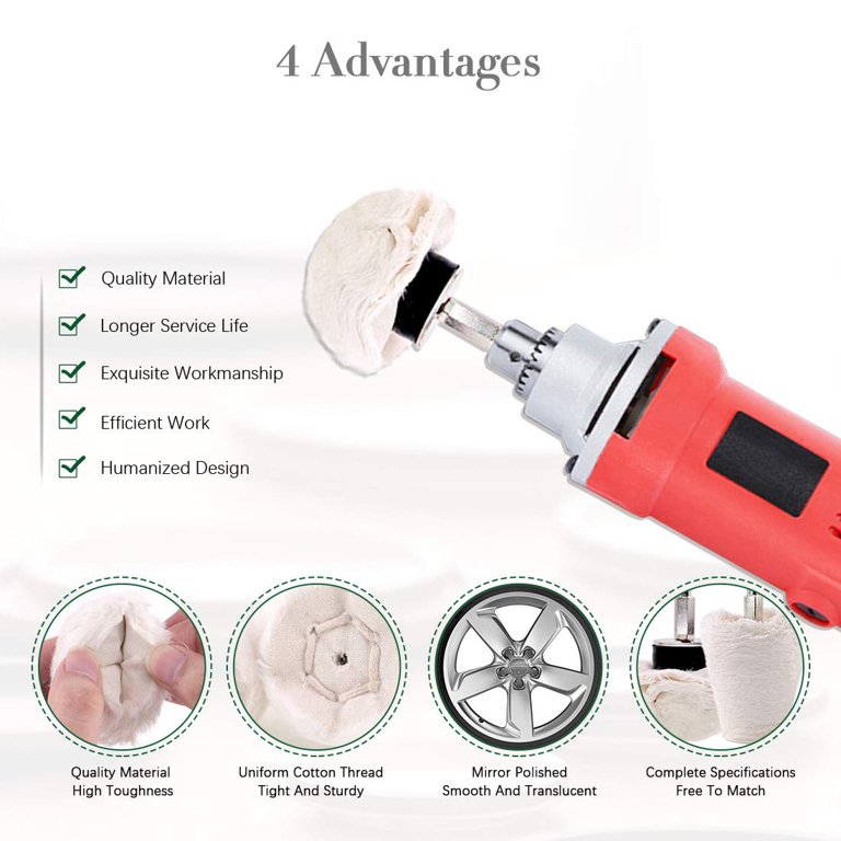 5 Pcs Metal Polishing Kit For Drill Buffing Pads Polishing Wheel Kit With 3 Pcs Rouge Compound