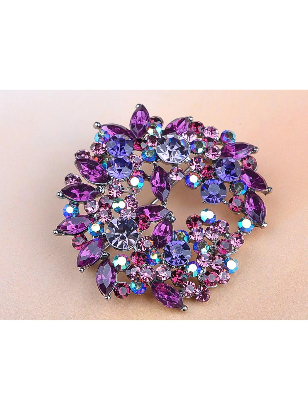 Alilang Violet Lavender Purple Crystal Rhinestone Floral Wreath Brooch Pin 