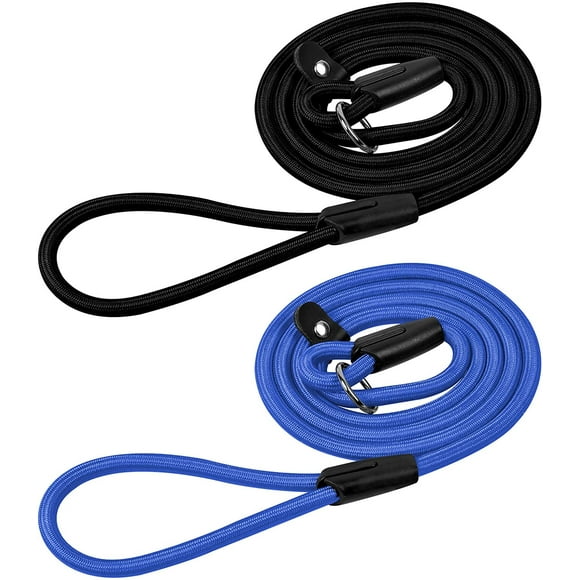shiyou-2 Pack Dog Slip Rope Leash,Adjustable Loop Training Dog Leash, Nylon Dog Slip Lead for Pet Training Leash Walking Lead Collar Medium Dogs Supplies(Blue,Black)