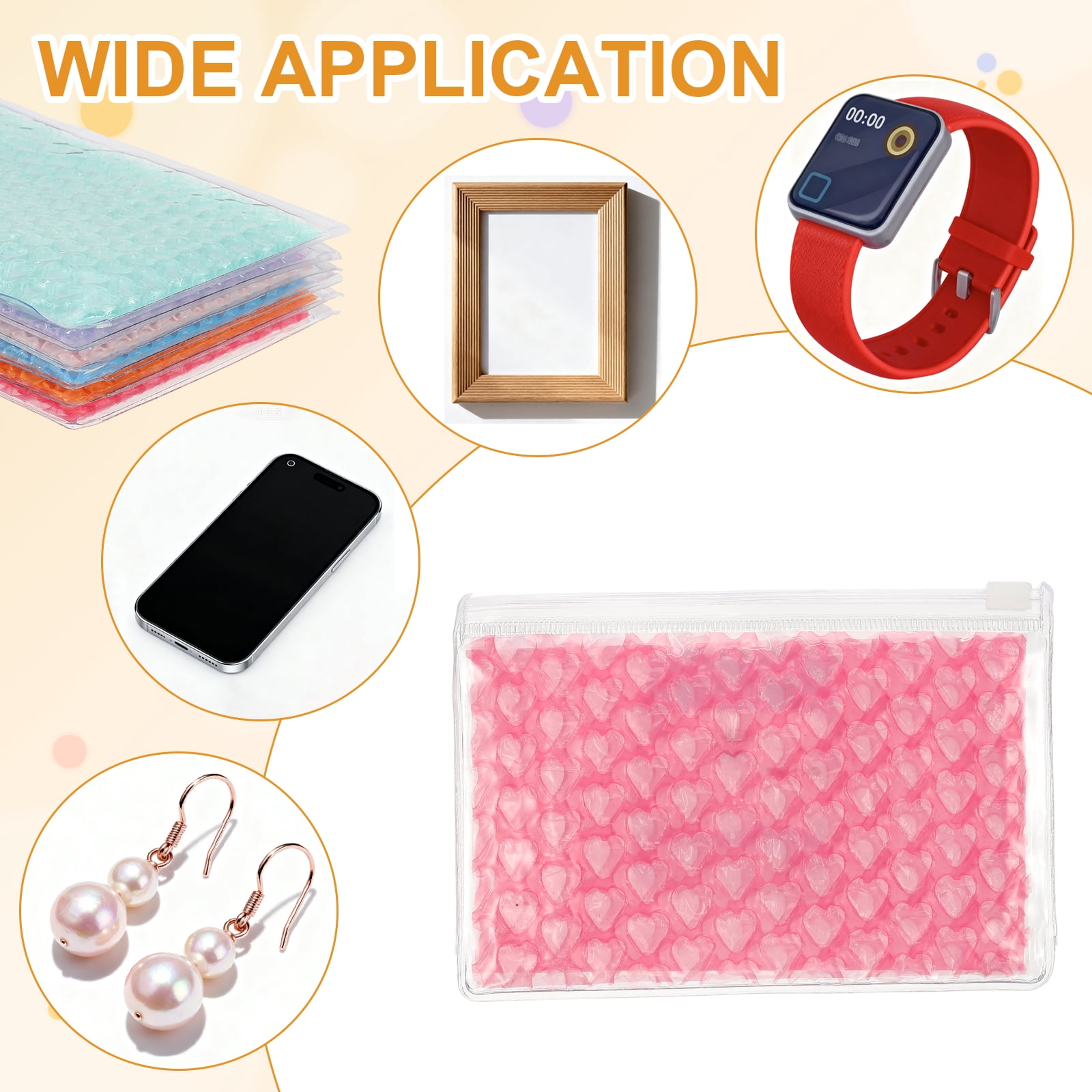 Uxcell Clear Bubble Bags, (9 x 6 Inch, Rose Red) (6 Pcs), Lightweight Economic Heart Bubble Wrapping Pouches Zipper Packing Cushioning Bag, Suit for - Mailing Shipping/Packaging/Storage