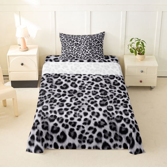 Erosebridal Kids Cheetah Print Twin Sheet Sets, White Black Fashion Bedding, 3 Pieces