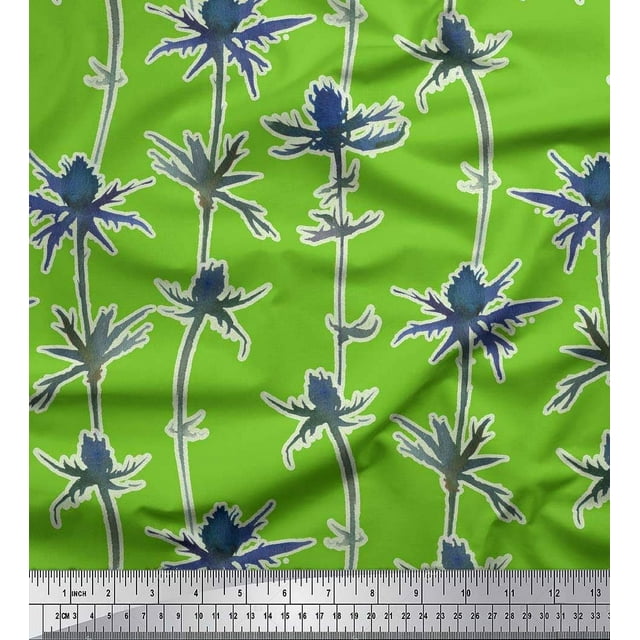 Soimoi Green Modal Satin Fabric Artistic Floral Print Sewing Fabric Yard 42 Inch Wide