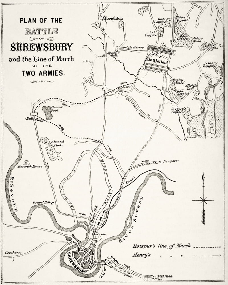 Plan Of The Battle Of Shrewsbury Shropshire England Fought July 21 1403 From The National And Domestic History Of England By William Aubrey Published London Circa 1890 Canvas Art - Ken Welsh Design P