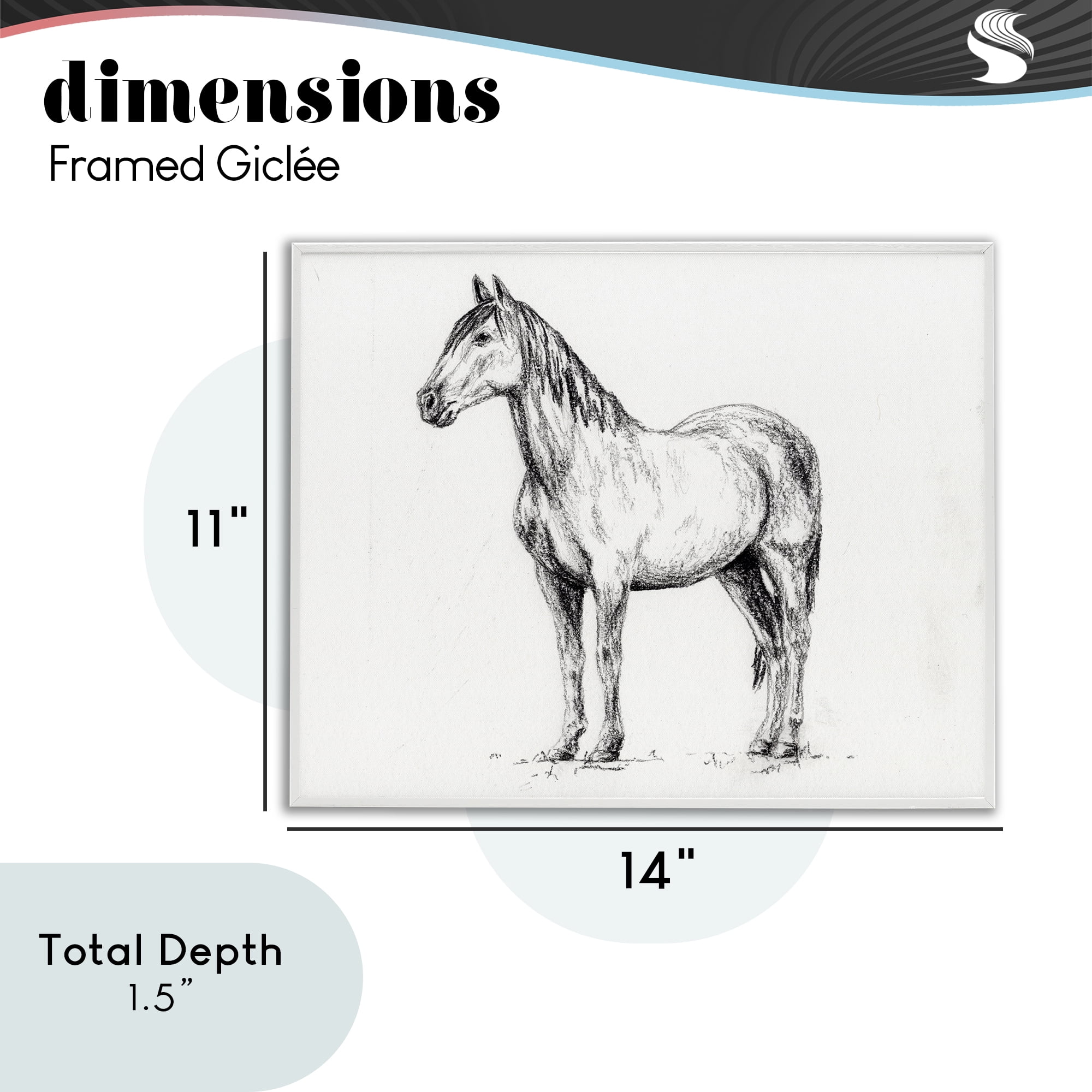 Stupell Industries Horse In Charcoal White Framed Giclee Art, design by Leah Noel Art