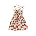 thumbnail image 1 of Gureui Kids Baby Girls Sling Dress, Sleeveless Tie-up Spaghetti Straps Chest Smocked Ruched Floral/Strawberry Printed A-line Dresses, 1 of 8
