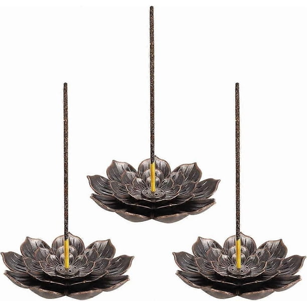3 pieces Retro Lotus Holder Brass Incense Holder Lotus Stick Incense Burner and Cone Incense Holder 6 Incense Holes