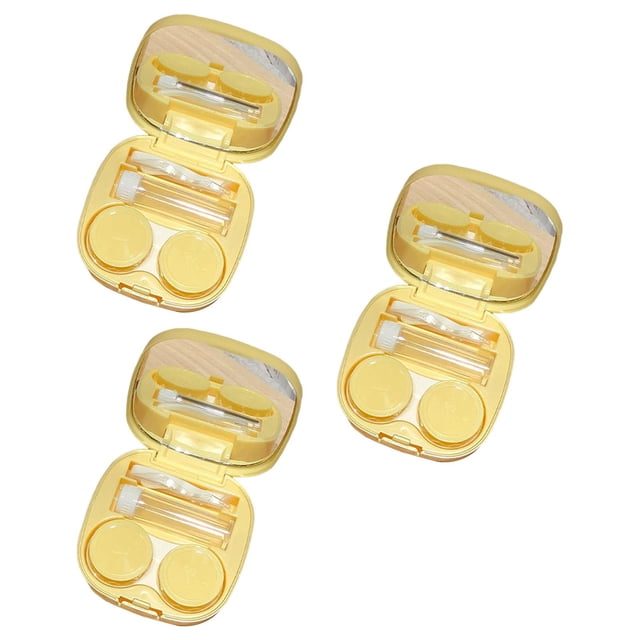 TISHITA Lot de 3 Étui Miroir de Contact Petit Format Support de Contact Contenant pour Femmes Jaune
