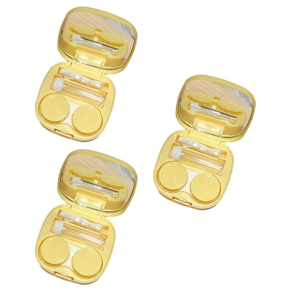 Estuche de lentes de contacto con espejo, paquete de 3, tamaño pequeño, resistente, para mujeres Amarillo