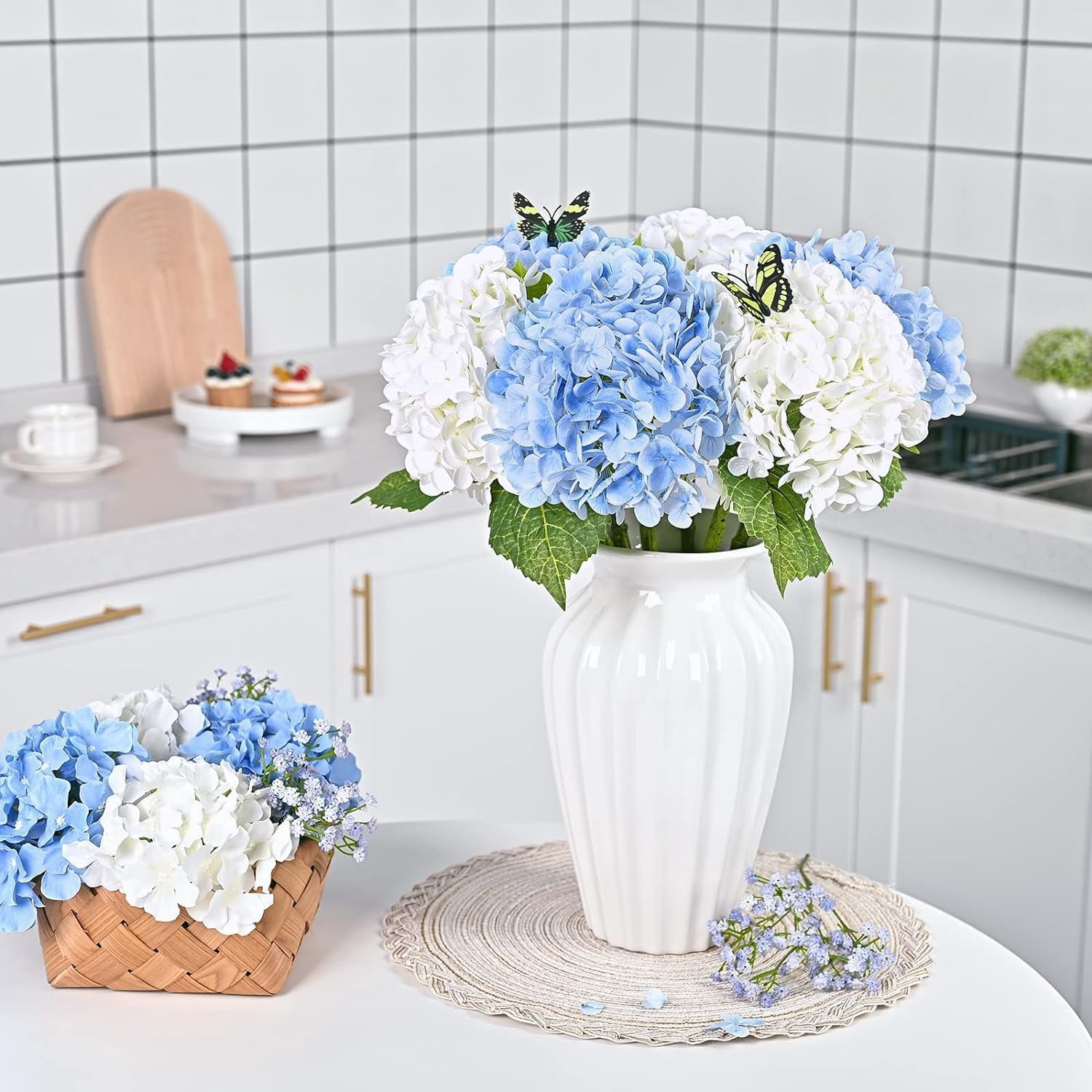 Real Touch Hydrangea Artificial Flowers with Long Stem & Leaves, Full Latex Faux Hydrangea Flowers for Home Decor Party Floral Arrangements Wedding Bouquets Centerpieces(Pink, 3Pcs)