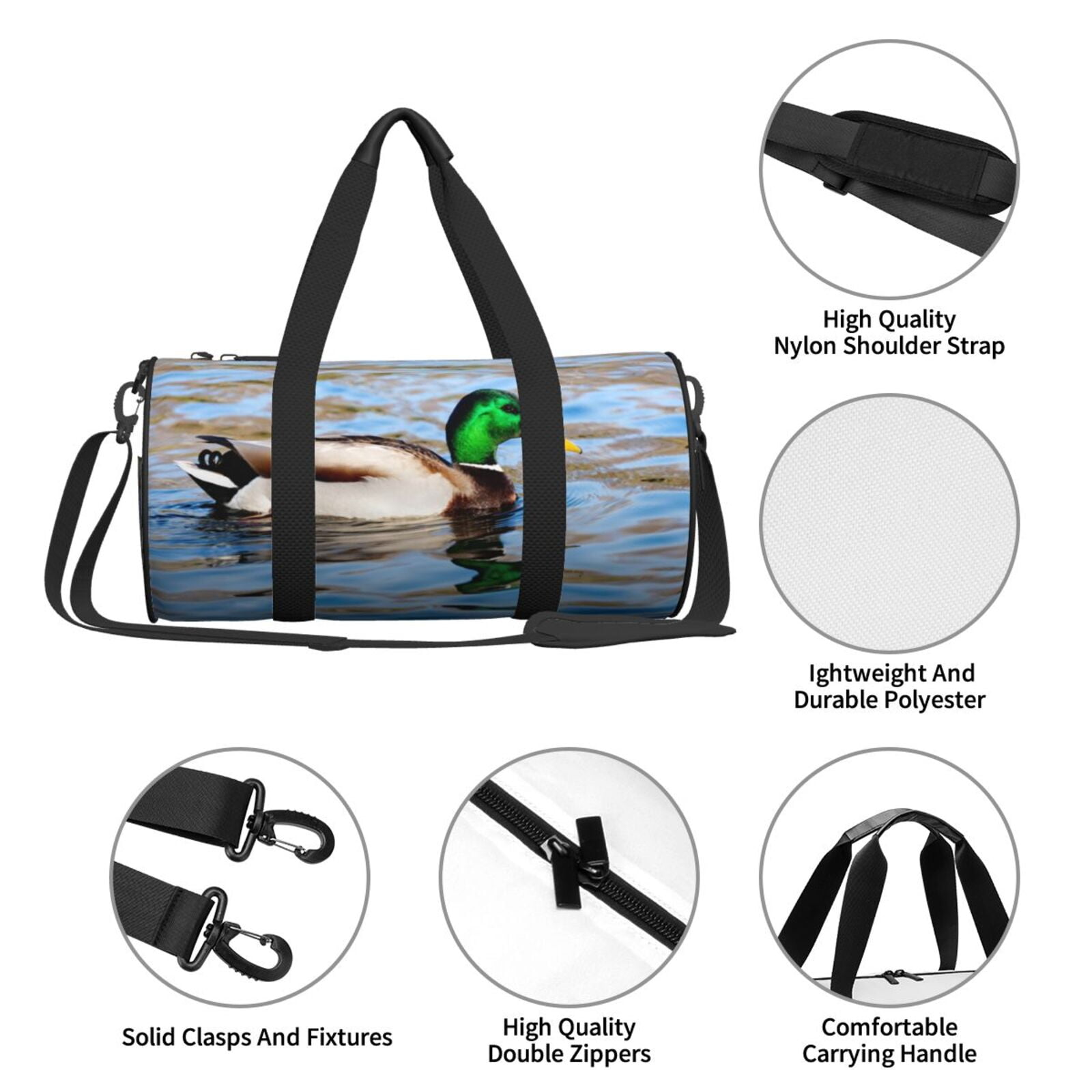 Vsdgher Mallard Duck Swimming In A River 45L Foldable Duffel Bag, Sports Gym Bag,Overnight Bag, Portable Weekender Bag for Airplanes