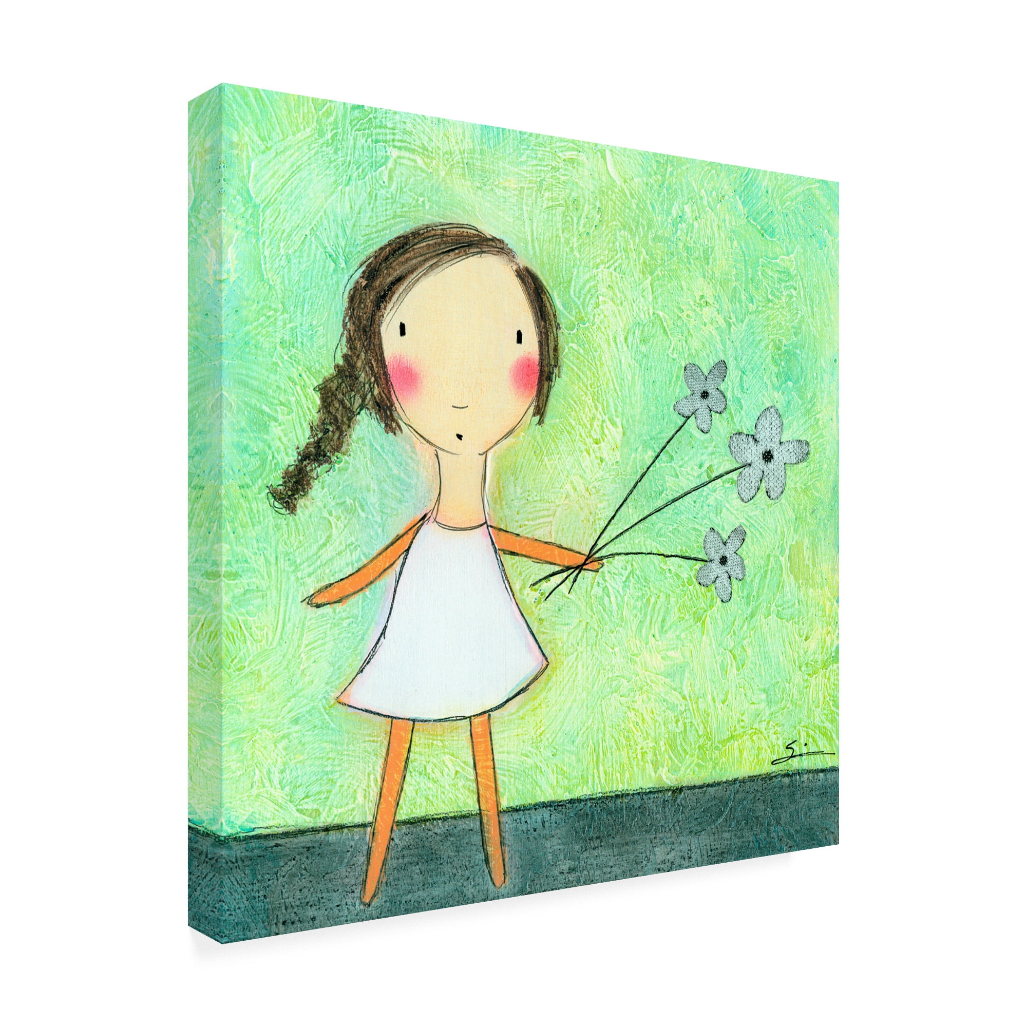Trademark Fine Art 'Green Flowers Child' Canvas Art by Carla Sonheim