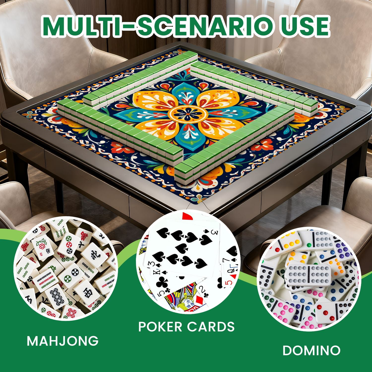 Mahjong Mat 31.5" x 31.5" Floral Mandala Geometric Warm Orange Coral Symmetry Non-Slip Noise Reduction Mahjong Tiles Table Cover for Dominoes Poker Card Board and Tile Games