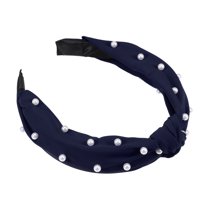 Unique Bargains 1 Pcs Hairband for Women Satin Knotted Pearl Headband Deep Blue 1.1 Inch Wide