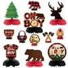 G1ngtar 12Pcs Lumberjack Baby Shower Party Honeycomb Centerpieces for Baby Boys Red Buffalo Plaid It’s a Boy Table Toppers Adventure Themed Gender Reveal Christmas Day Party Decoration Supplies