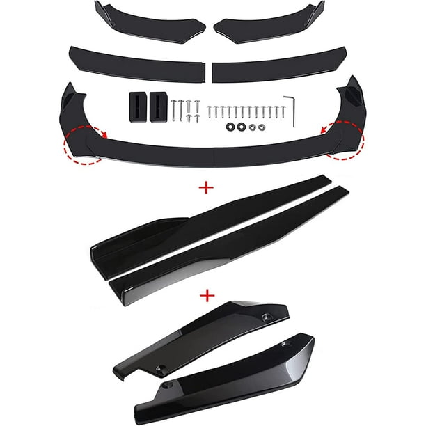 Glossy Black Front Bumper Spoiler Body Kit +Side Skirt +Rear Lip