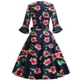 thumbnail image 4 of Uhndy Ladies O-Neck Sleeve Long Sleeve Flower Print Big Swing Lace Dress Red XXL, 4 of 6