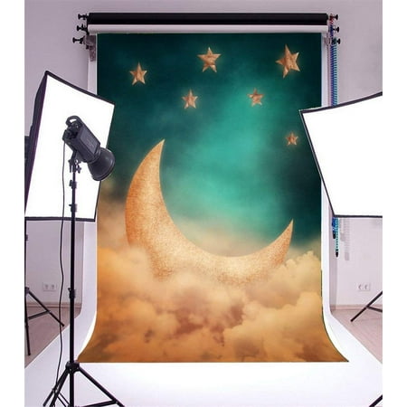 Image of ABPHOTO 5x7ft Photography Backdrop Fairy Tale Cartoon Shining Moon Stars Cloud Scene Photo Background Backdrops for Photography Photo Shoots Party Adults Wedding Personal Portrait Photo Studio Props