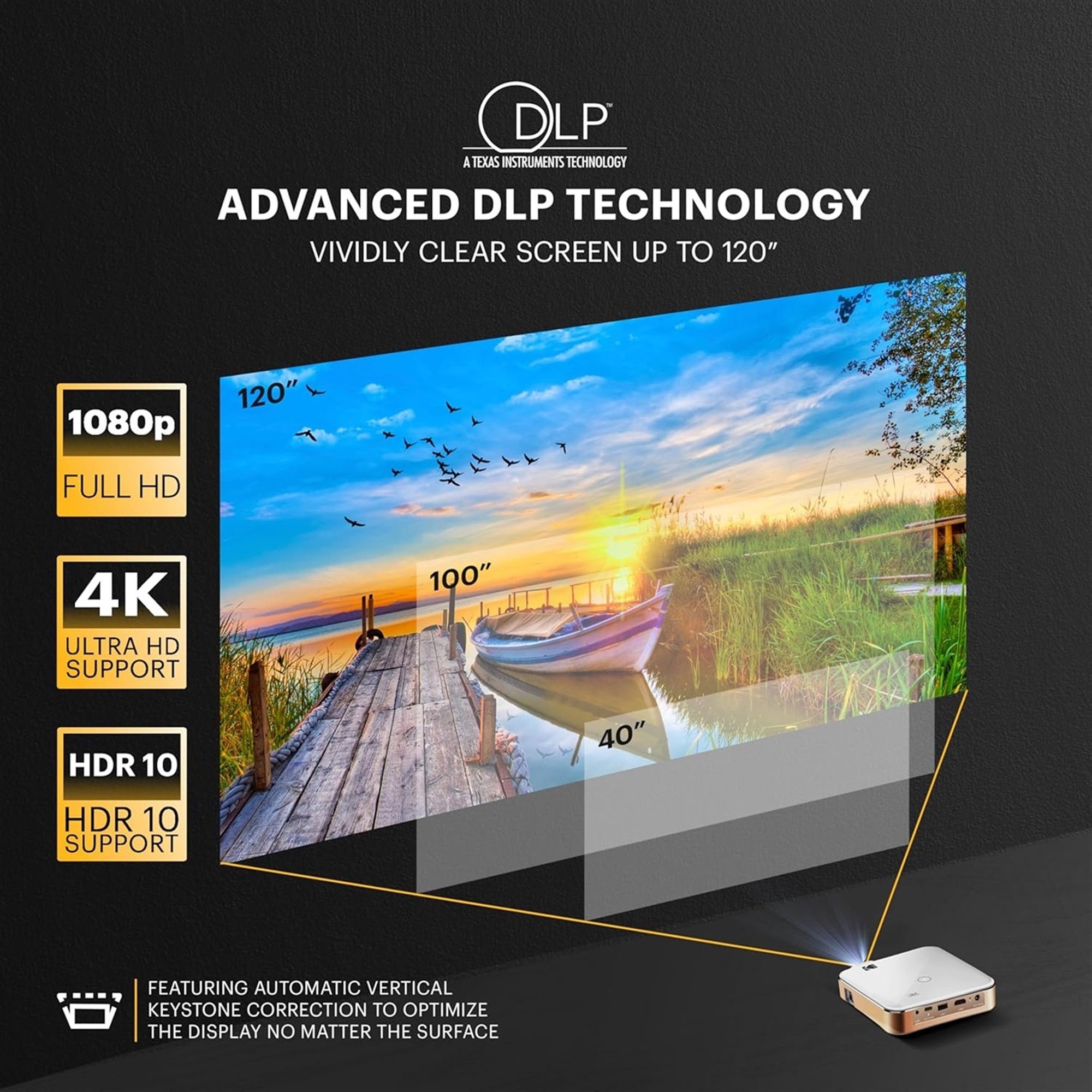 Kodak Luma 450 Smart Projector, Full HD Portable Pico Projector with 80" Screen, Tripod, Remote & Case