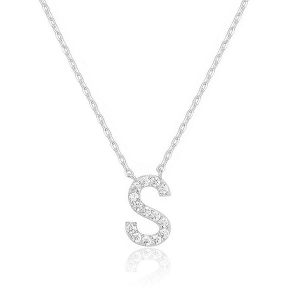Bonjour Jewelers 14k White Gold Created White Sapphire Initial S Letter Pendant Necklace Plated