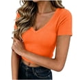 thumbnail image 3 of Aboser Women's Going Out Basic Tees Y2K Crop Tops Slim Fit Short Sleeve T Shirts Soft V Neck Layering Shirt Breathable Solid Color Cropped Tshirts, 3 of 9
