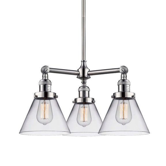 Innovations Lighting 207 Large Cone Cone 3 Light 22" Wide Commercial Chandelier - Nickel