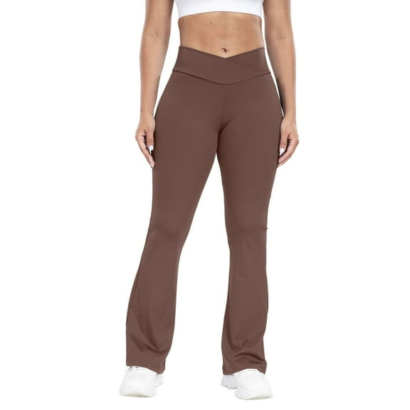 2025 High Waisted Flared Leggings for Women Stretchy Athletic Workout Tights Comfortable Daily Wear Yoga Pants Women's Leggings Plus Size,Color:Brown,Size:M