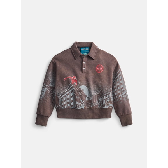 Wonder Nation Boys' Spider-Man Graphic Polo Sweatshirt with Long Sleeves, Sizes 4-18
