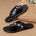 thumbnail image 6 of Women's Pearl Studded Thong Flip Flops for Summer Beach Daily Casual Outdoor Walking Black 5.5, 6 of 9