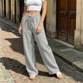 thumbnail image 4 of Vynhevius Women's Solid Pants Drawstring Elastic Waist Wide Leg Pockets Loose Casual Trousers, 4 of 6