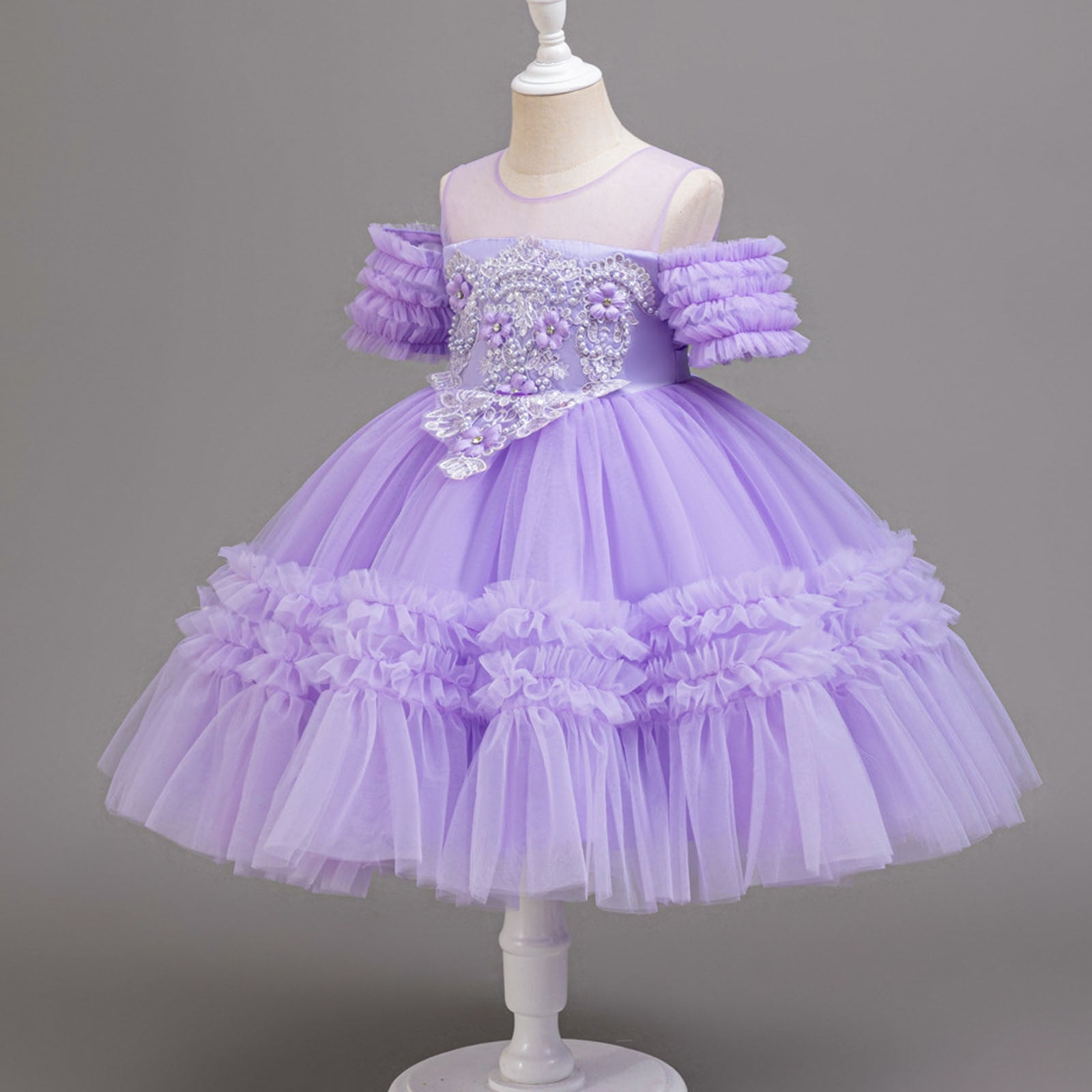 ATOGUTA Wedding Guest Dresses for Girls Tulle Dress Tutu Birthday Princess Dresses Formal Photoshoot Outfit Summer Clothes Size 3T-12, Purple