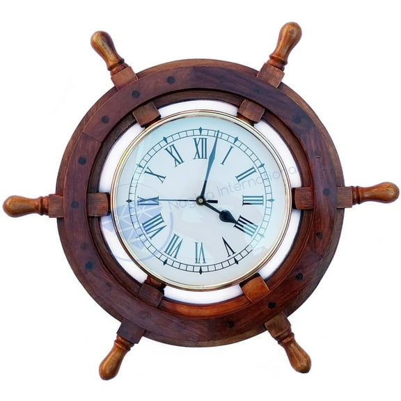 Nagina International 18" Nautical Crafted Wall Clock Ship Wheel | Home Decor