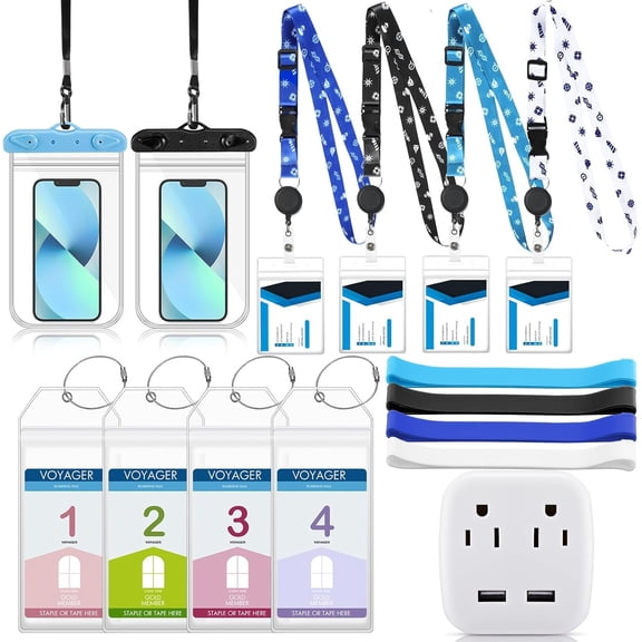 15 count Carnival Cruise Essentials Cruise Lanyards Ship Essentials with Power Strip Lanyards with ID Holder Luggage Tag Holder Towel Bands and Phone Pouch for Carnival(Navigation)