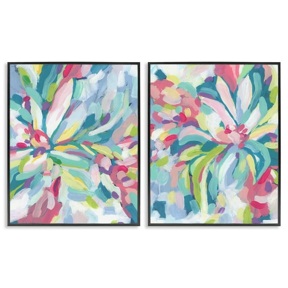 Stupell Industries Pastel Whimsy Flower Pattern Abstract Painting Black Framed Art Print Wall Art, 11 x 14, Set of 2