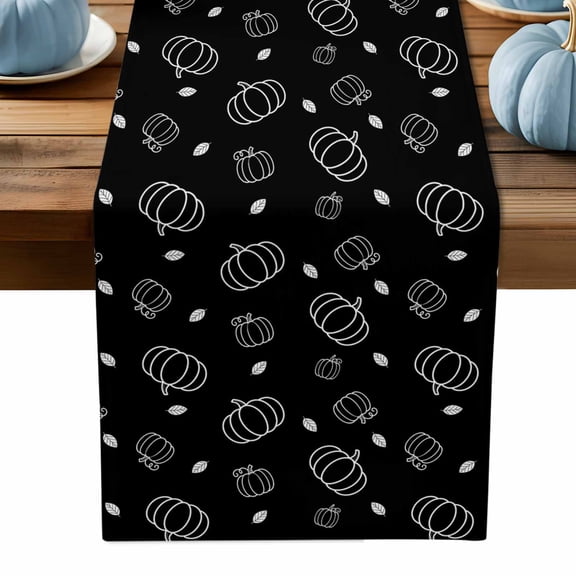 ERUNPONLY Pumpkins Leaves Table Runner - 70 Inch Long Thanksgiving Black Autumn Pastoral Cotton and Linen Blended Dress Scarves Farmhouse Table Runner for Kitchen Dining, Coffee Table, 13" x 70"