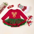 thumbnail image 2 of IUYRTFE Cute Christmas Reindeer Print Long Sleeve Romper Dress Outfit Set with Headband Socks Shoes Four Piece Baby Girls Holiday Party Wear(Green,0-2 Months), 2 of 3