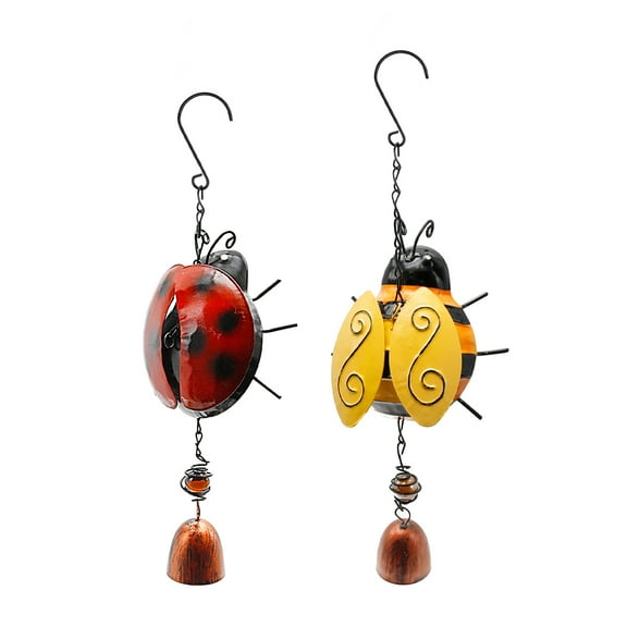 2pcs Metal Ladybug Wind Chime and Bee Wind Bell, Small Rustic Hanging Ornament for Indoor and Outdoor Decor, Ideal for Garden, Yard, and Patio