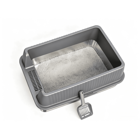 Nycoba Open Top Stainless Steel Cat Litter Box, High Sided Splash Guard Cat Toilet with Anti-Tracking Pedal & Litter Scoop
