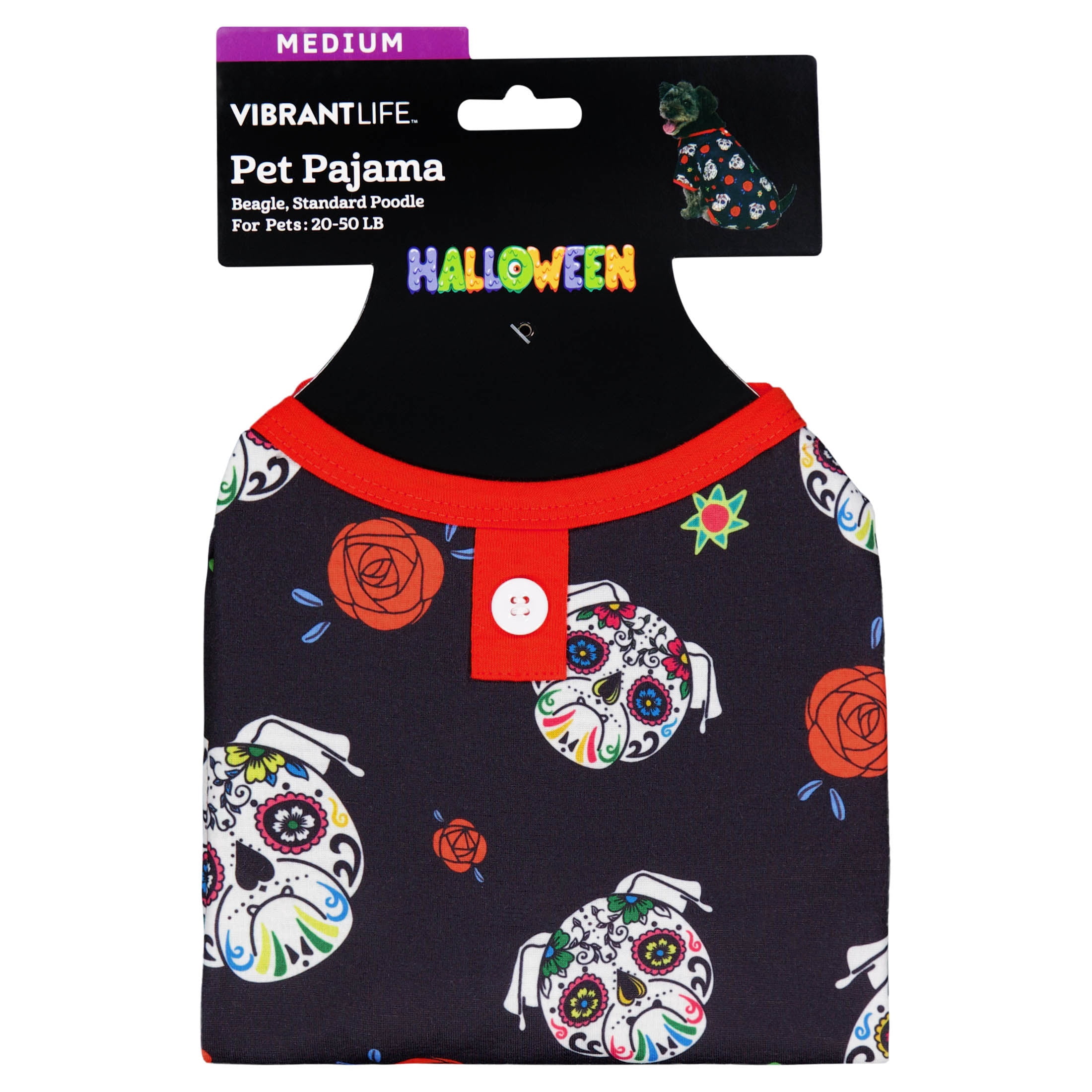 Vibrant Life Halloween Pajamas for Dogs, Day of the Dead, Multicolor, M