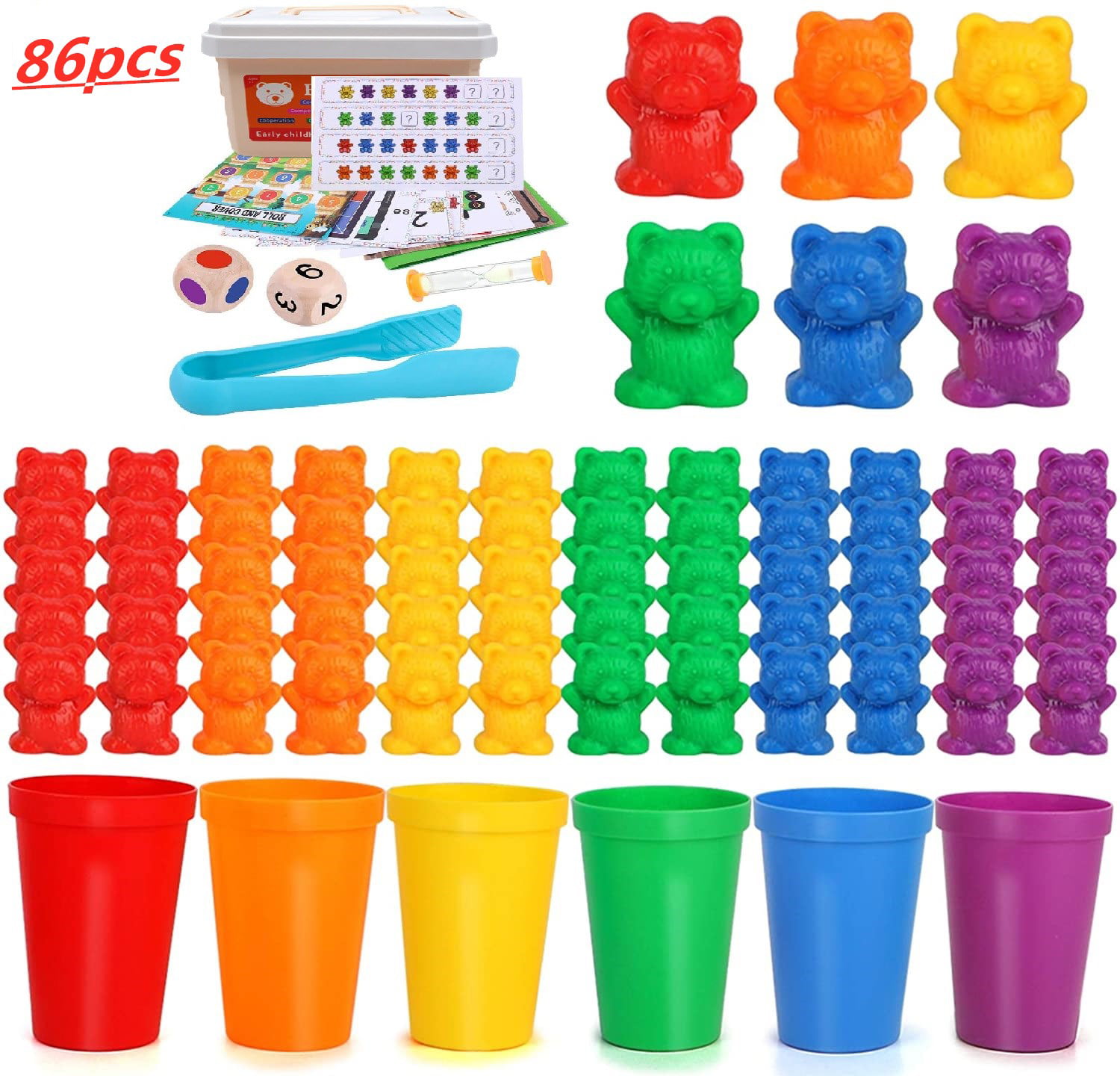 60 Counting Bears With Stacking Cups Montessori Color Sorting Matching Game Toys 