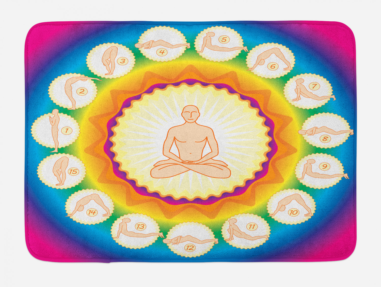 Yoga Bath Mat, Yogi in The Lotus Posture and Exercises in Several Positions Surya Namaskar Vitality, Non-Slip Plush Mat Bathroom Kitchen Laundry Room Decor, 29.5 X 17.5 Inches, Multicolor, Ambesonne - image 1 of 2