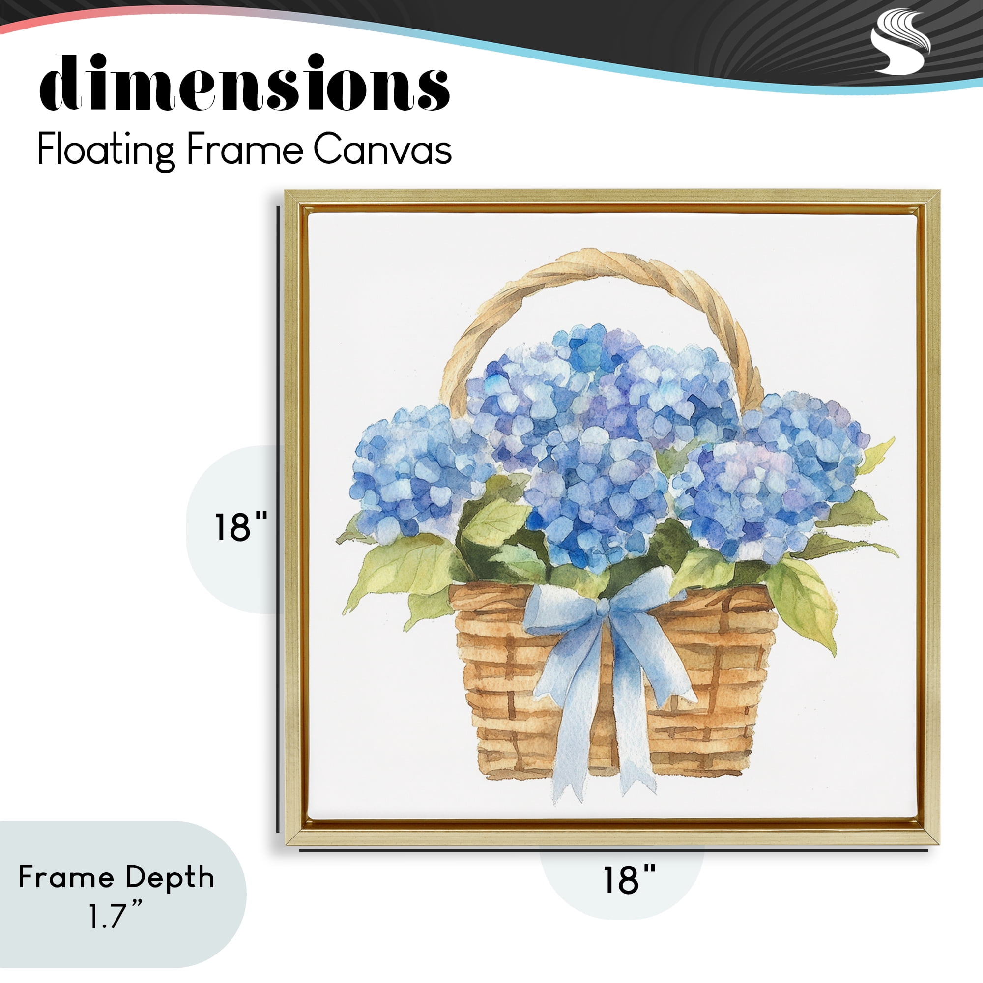 Stupell Industries Pretty Blue Hydrangea Picnic Basket Gold Framed Floater Canvas Wall Art, design by Petal Prints Design
