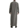 thumbnail image 3 of Wyobmus Men's Muslim Robe Solid Color Middle Round Collar Robe Long Style Long Sleeve Pullover Long Shirt Fashion Casual Robe Olive Green, 3 of 4