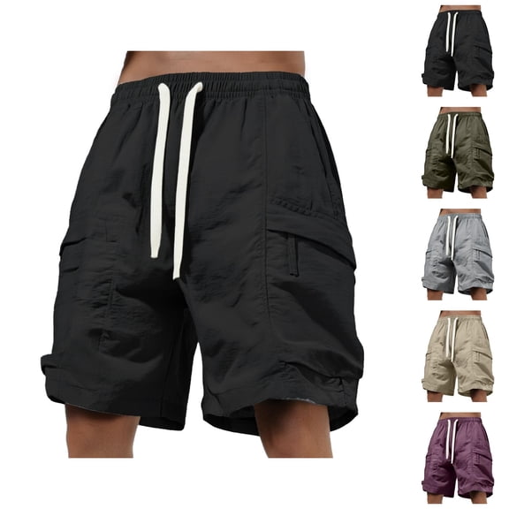 Men's Cargo Shorts Elastic Waistband with Drawstring Loose Fit Lightweight Breathable Pockets Cargo Shorts for Men