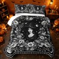 thumbnail image 2 of Erosebridal Spooky Witch Portrait Quilt King, Boho Moonlit Peony King Coverlet Set for Boys Girls, Black White, 3 Pieces 1 Bedspread and 2 Pillowcases, 2 of 7