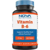Nova Nutritions Vitamin B6 25 mg - Supports Healthy Nervous System, Metabolism & Cell Health - 250 Tablets