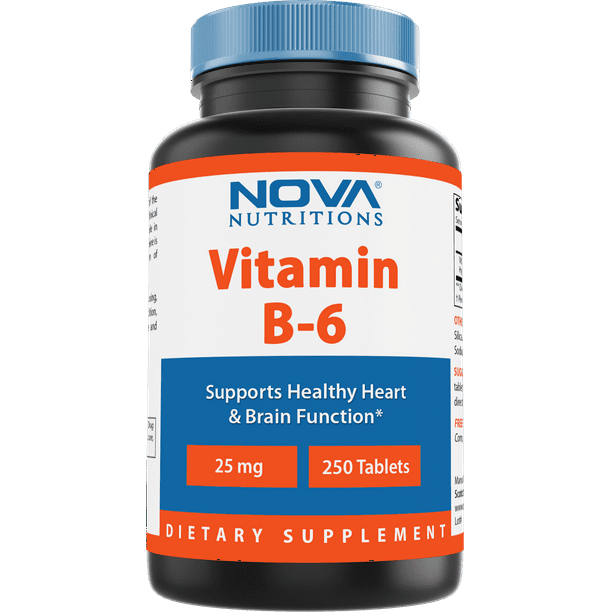 Nova Nutritions Vitamin B6 25 mg - Supports Healthy Nervous Metabolism & Cell Health - Tablets -