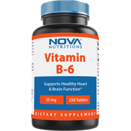 Nova Nutritions Vitamin B6 25 mg - Supports Healthy Nervous System, Metabolism & Cell Health - 250 Tablets