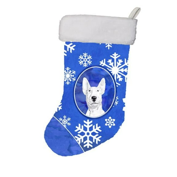 11 x 8 In. Bull Terrier Winter Snowflakes Christmas Stocking