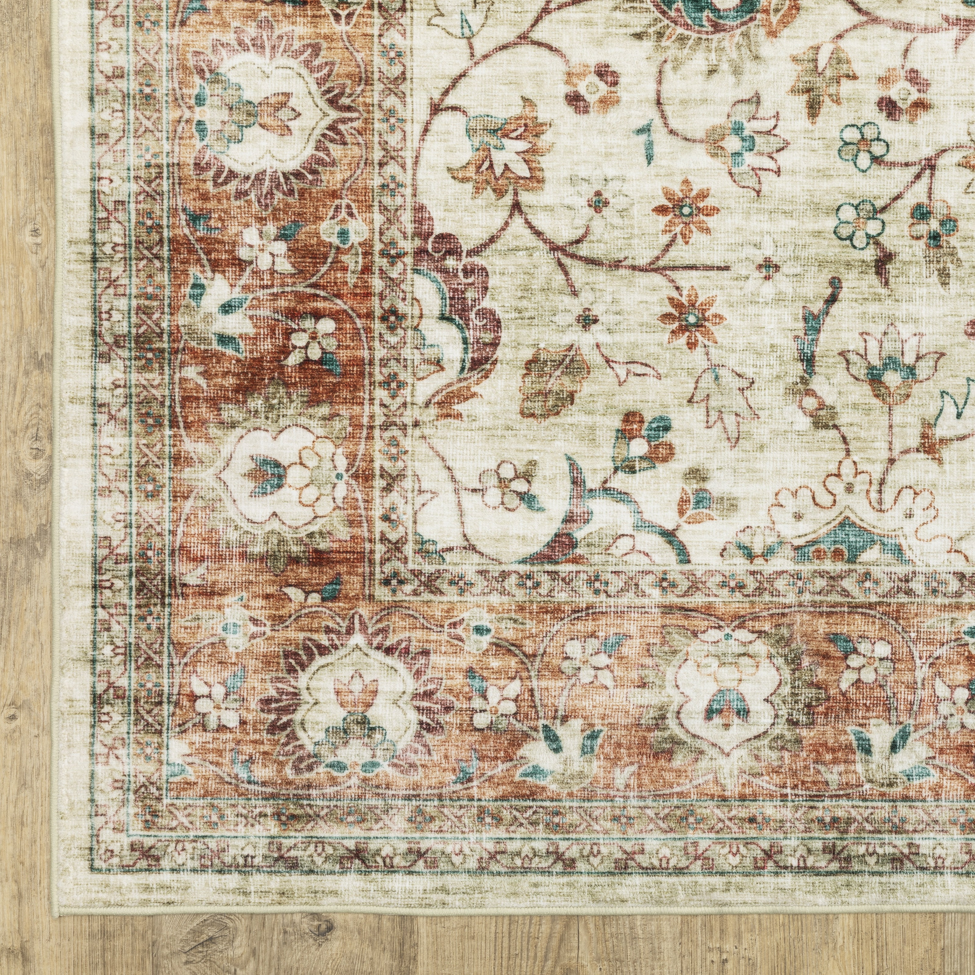 Avalon Home Sebastian Vintage Bordered Ivory/ Rust Washable Indoor Area Rug